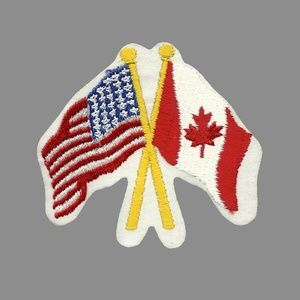USA and Canada Flags Iron On Patch Crossed Flags